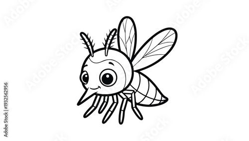 Cute Cartoon Mosquito Character Coloring Page Vector