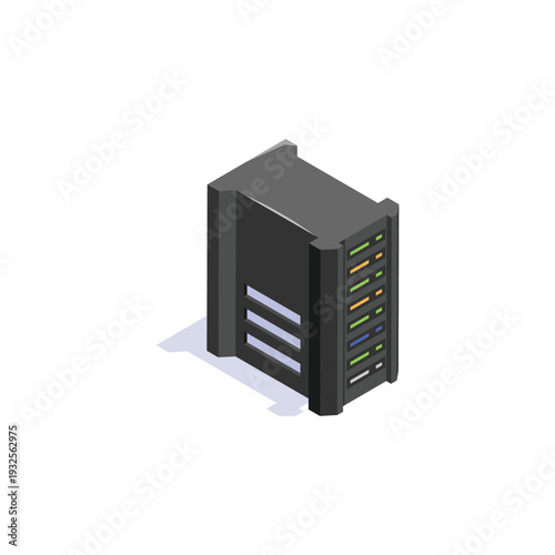 Modern Black Computer Server Hardware Unit.