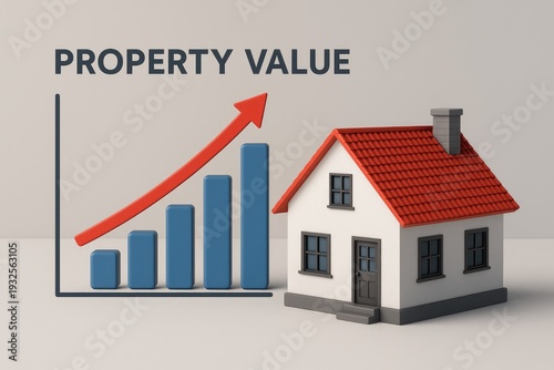 Property value growth concept with rising bar chart and house house home property value growth.