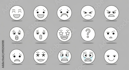 Collection of various sketched emoji faces expressing different emotions and feelings.