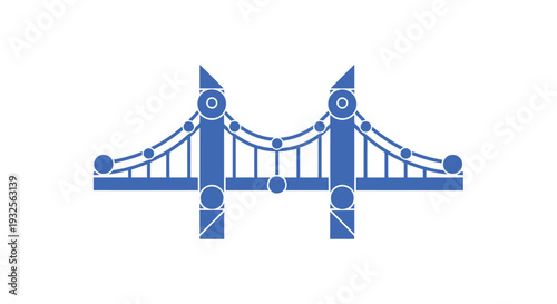 Blue Suspension Bridge Structure Illustration.