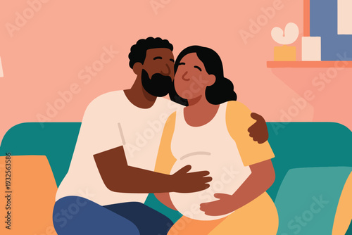 Flat Design of a Black Couple with Their Pregnancy Illustration Creative Design Template 