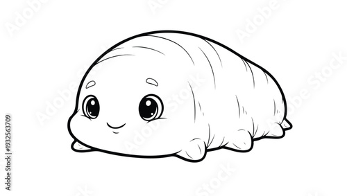 Cute Cartoon Tardigrade Character Line Art