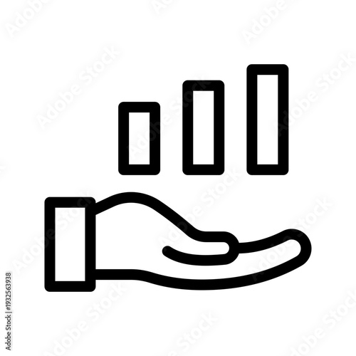 Hand Holding Rising Bar Chart icon for business growth, financial success, and performance improvement