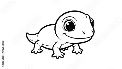 Cute Baby Lizard Cartoon Character Line Art
