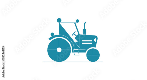 Blue Tractor Illustration on White Background.