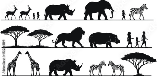 Cowboy silhouette vector set, rodeo rider on horse with lasso, western rancher icons, wild west characters isolated on white background.