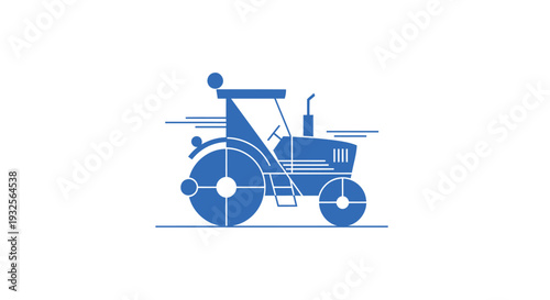 Blue Tractor Illustration on White Background.