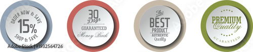 Four discount badges on a white background