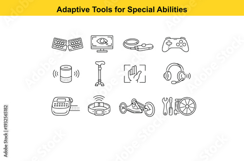 An array of adaptive tools that help individuals with special abilities to navigate and interact with the world, offering greater independence and facilitating various tasks.