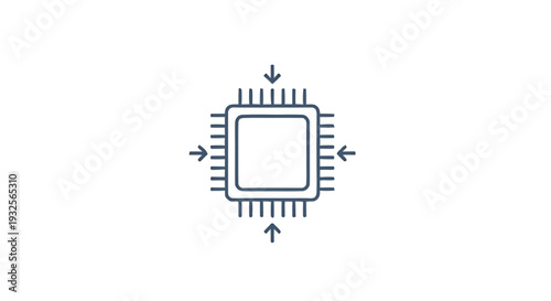 Central Processing Unit Microchip Icon with Arrows Indicating Data Flow.