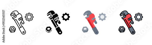 Pipe Wrench Icon Pack In Multiple Styles