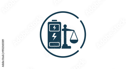 Battery power and balance scale icon representing energy efficiency.