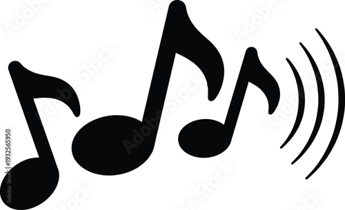 Music notes with sound waves vector illustration, flat design graphic