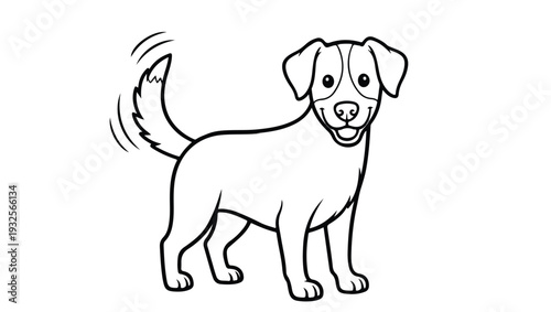 Happy Cartoon Dog Wagging Tail Line Art