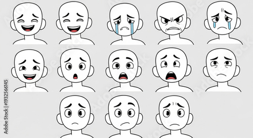 Diverse expressions of human emotions illustrated through simple line art on a white background.