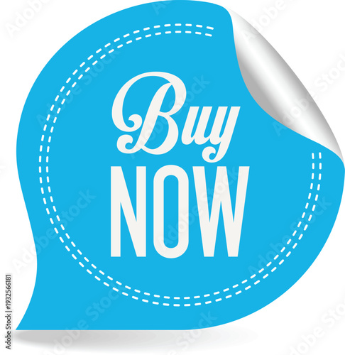A blue sticker with a buy now message