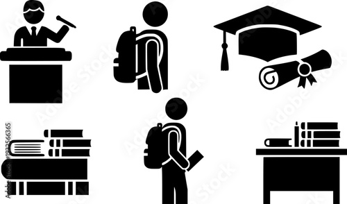 Education and Academic Success Icons Featuring Student Life Learning Materials Graduation And Classroom Symbols