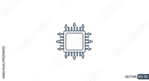 Central Processing Unit Microchip Icon with Outgoing Arrows.