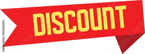 A red discount banner with yellow text on a white background