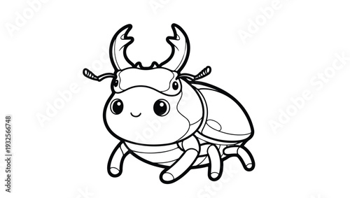 Cute Cartoon Stag Beetle Line Art