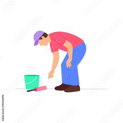Bending Slightly, Adjusting position for styling or placement task, Flat vector character illustration
