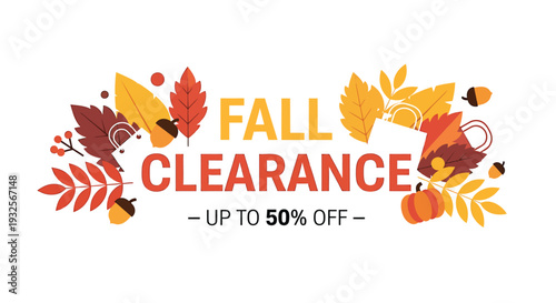 Fall clearance vector illustration with leaves and acorns