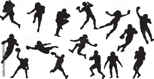 Dynamic silhouettes of people running and jumping isolated on transparent background, illustration