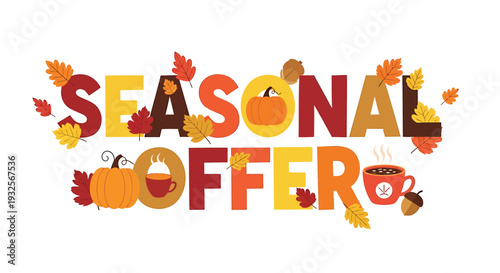 Vector seasonal offer typography with fall elements