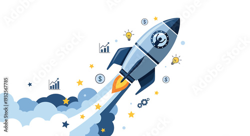 Vector rocket icon with business finance symbols