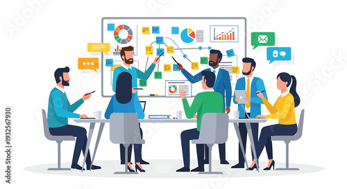 Set of business people discussing at a meeting vector