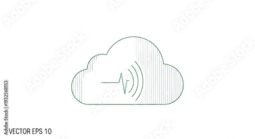 Cloud Computing with Heartbeat and Signal Waves Icon.