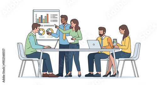 Vector illustration of 5 people in a meeting