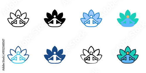 Meditation icons set multiple style collection. Editable stroke 
