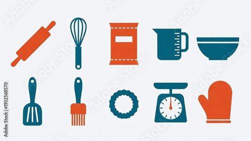 Minimalistic Kitchen Cooking Icons: Essential Baking Utensils Vector Design