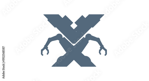Abstract Robotic X Symbol with Mechanical Arms.