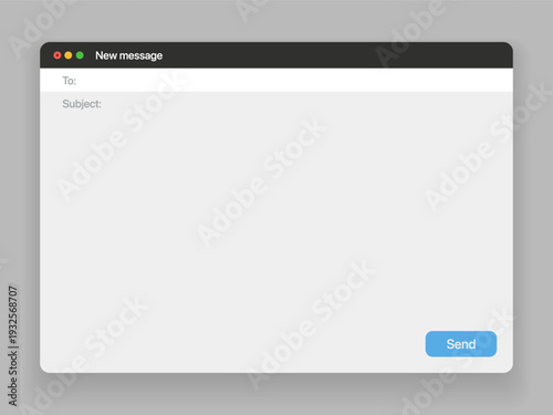 Message, mail template user interface. Blank window of email, template vector illustration. Email message window. Modern and flat style mail mockup screen. 