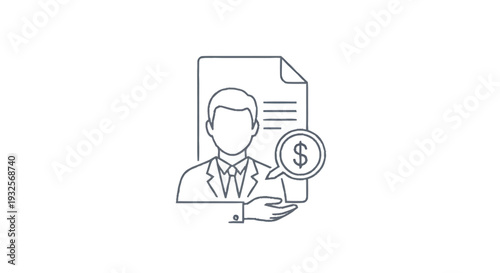 Business Man Holding Document and Money Symbol Illustration.