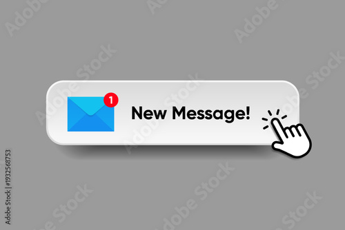 New message notification concept on realistic smartphone mockup. New email pop up. Incoming, open messaging. Chatting, mail, post, letter symbol, sign, emblem with new notification for UI UX website