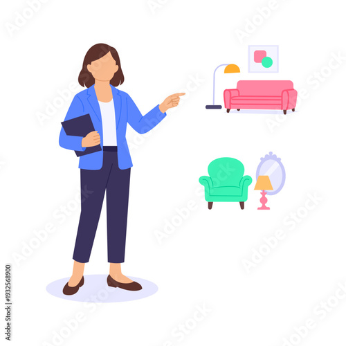 Style Recommendation, Advising clients on design and decor choices, Flat vector character illustration