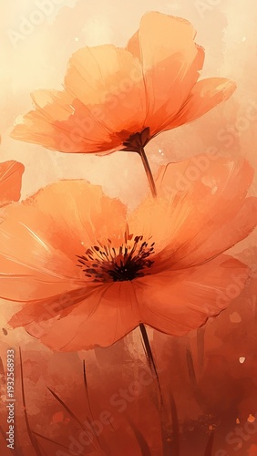 Elegant Watercolor Peach Flowers with Soft Glowing Floral Background and Delicate Petals Design