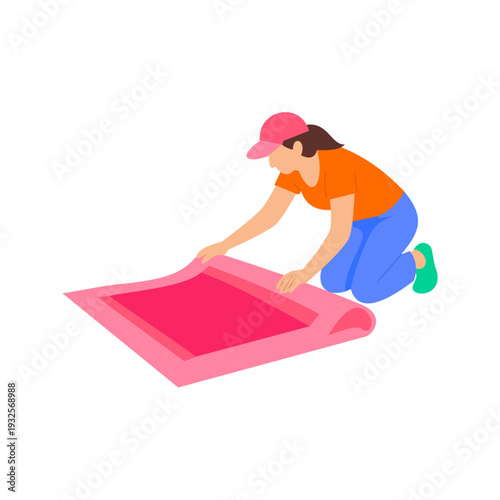 Rug Placement, Positioning rugs for functional and visual balance, Flat vector character illustration