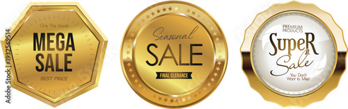 Golden sale stickers on a white background