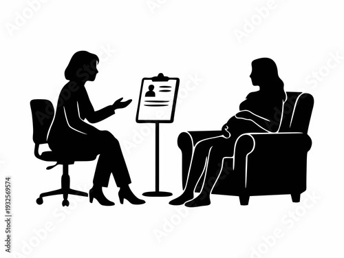 Pregnant woman consulting with a doctor or midwife in clinic silhouette