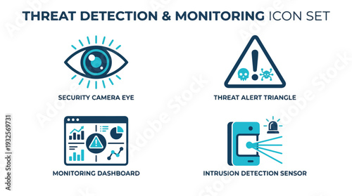 Cyber Security Icons Set with Threat Detection and Monitoring Symbols