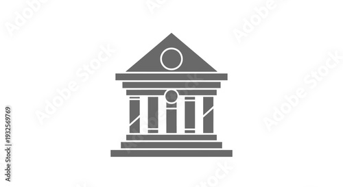 Classic Greek Temple Architecture Symbol with Columns and Pediment.