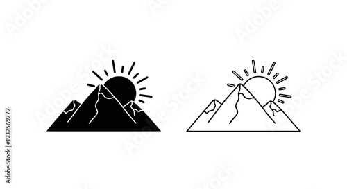 Sunrise mountain silhouette art Vector