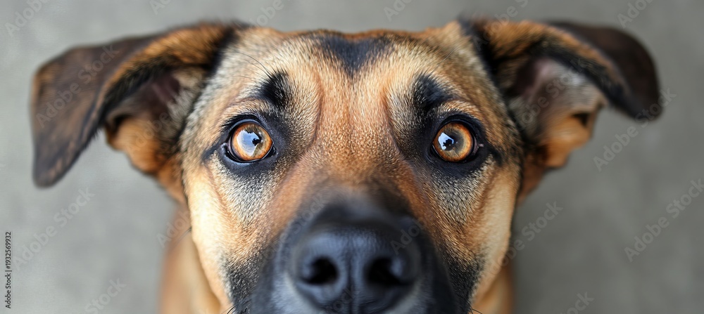 Obraz premium Close-Up of a German Shepherd Dog with Expressive Eyes and Elegant Features in Studio Lighting