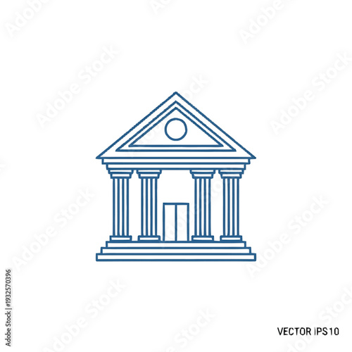 Classic Greek Temple Building with Columns and Pediment Icon.