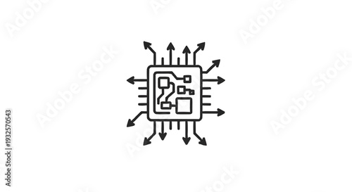 Central Processing Unit Microchip with Outgoing Arrows.